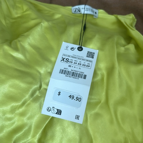 Zara Womens Knotted Satin Effect Dress XS Lime - Picture 2 of 3